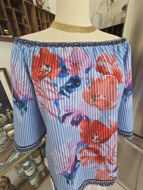 Flying Tomato Floral Off Shoulder Stripe Blouse. Size Medium